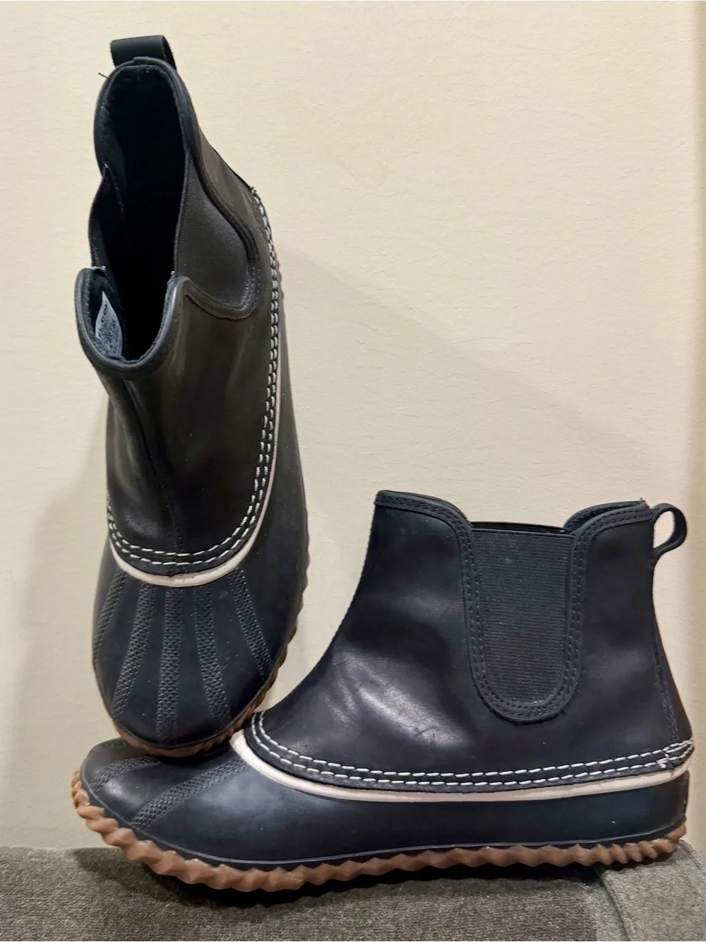 Black Chelsea Duck Boots with Gum Sole